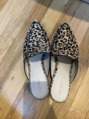 Cole Haan Leopard-Print Pointed Toe Mule Flats - Beige/Black